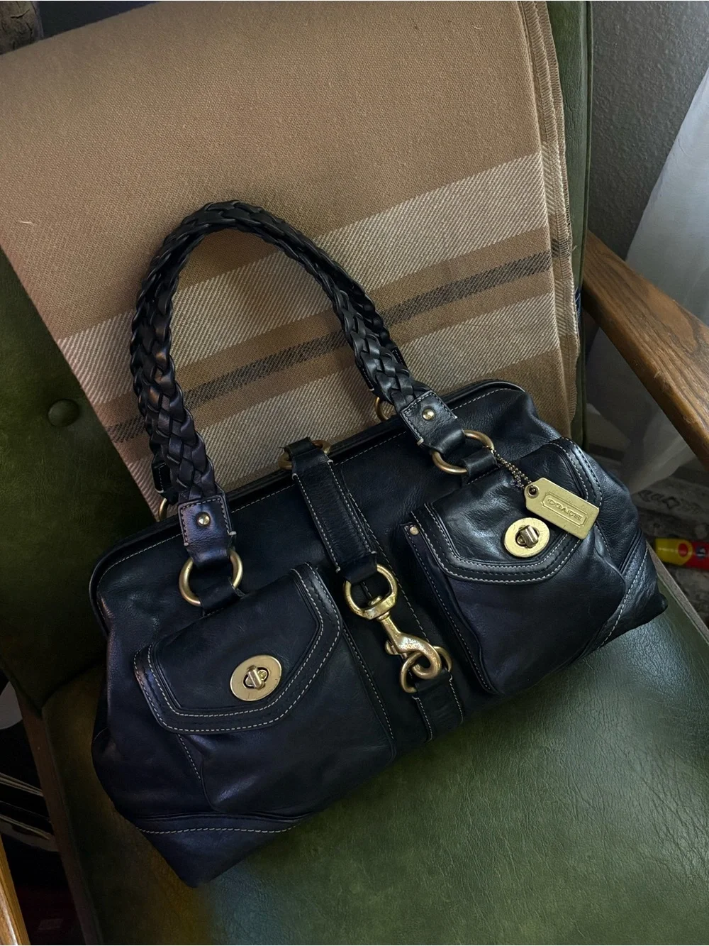COACH Y2K BLACK VACHETTA LEATHER LG DAPHNE DOCTOR SATCHEL TOTE BAG 3569 black
